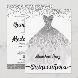 Silver Quinceanera Birthday Invitation Cumpleanos Kaart