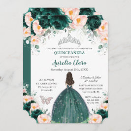 Silver Quinceañera Emerald Blush Floral Princess Kaart