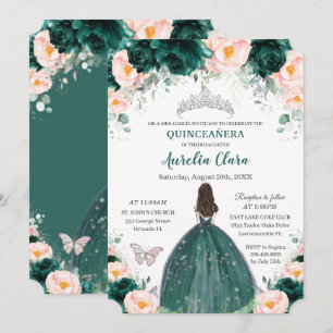 Silver Quinceañera Emerald Blush Floral Princess Kaart