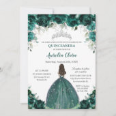Silver Quinceañera Emerald Green Floral Princess Kaart (Voorkant)