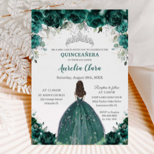 Silver Quinceañera Emerald Green Floral Princess Kaart