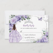 Silver Quinceanera Purple Lavender Floral Princess RSVP Kaartje (Voorkant)