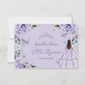 Silver Quinceanera Purple Lavender Floral Princess RSVP Kaartje (Achterkant)