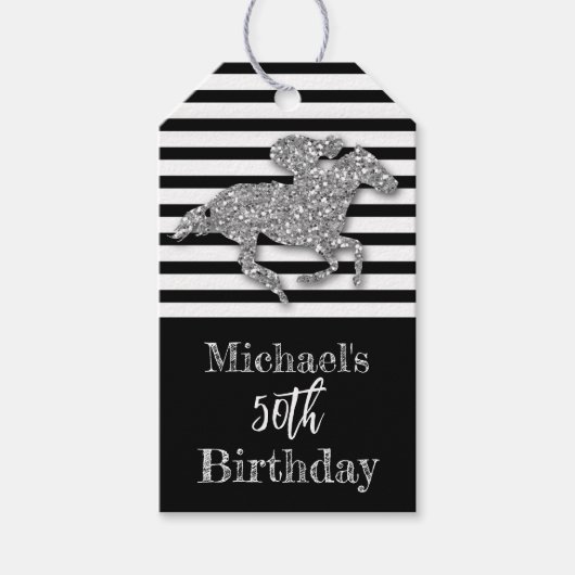 Silver Race Horse Black White Stripes Cadeaulabel (Voorkant)
