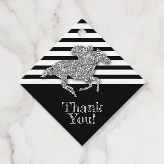 Silver Race Horse op Black Stripes Bedankjes Labels (Voorkant)