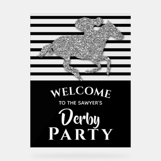 Silver Racehorse Black Stripes Derby Welkom Acryl Bord (Voorkant)