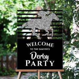 Silver Racehorse Black Stripes Derby Welkom Acryl Bord