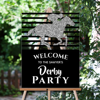 Silver Racehorse Black Stripes Derby Welkom Acryl Bord