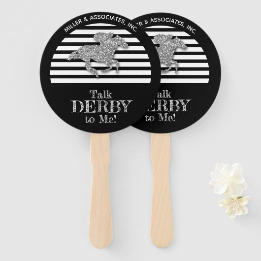 Silver Racehorse Black White Stripes Bedrijfsnaam Handwaaier (Voorkant en achterkant)