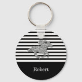 Silver Racehorse Black White Stripes Sleutelhanger (Voorkant)