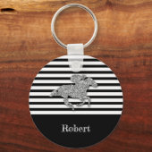 Silver Racehorse Black White Stripes Sleutelhanger (Achterkant)