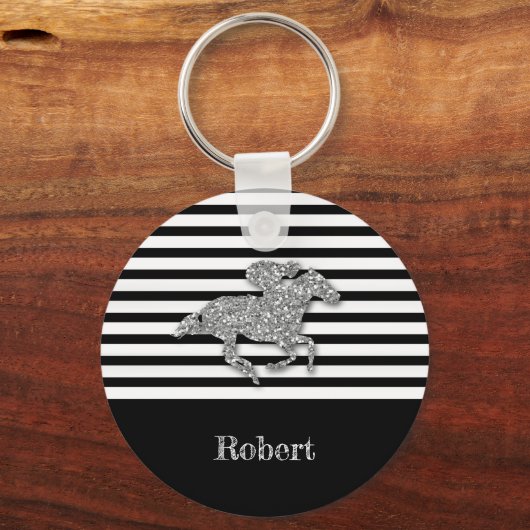 Silver Racehorse Black White Stripes Sleutelhanger (Achterkant)