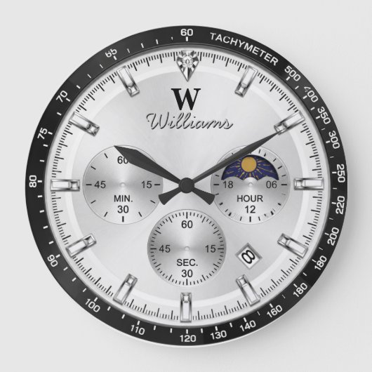 Silver Racing Dial Luxury Chronograph Grote Klok (Voorkant)