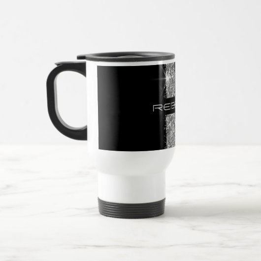 Silver Racing Stripe Sparkly Personalized Reisbeker (Links)