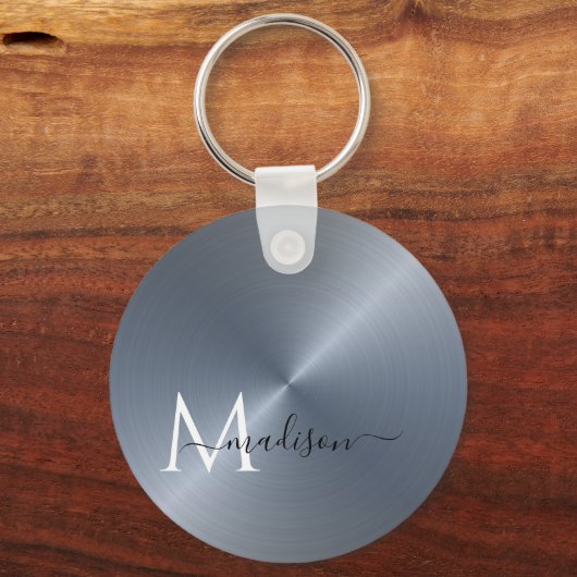 Silver Radiaal Metallic Script Name Sleutelhanger (Voorkant)