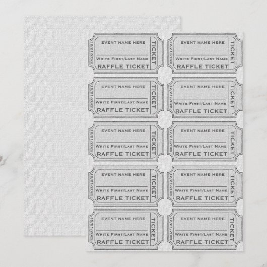 Silver Raffle Tickets voor uitvindingen Kaart (Voorkant / Achterkant)