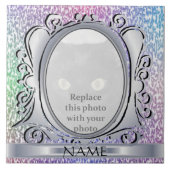 Silver Rainbow Oval Photo Lijst met naam Tile Tegeltje (Voorkant)