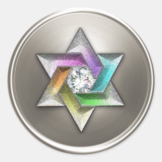 Silver Rainbow Star van David Envelope Seal Ronde Sticker (Voorkant)
