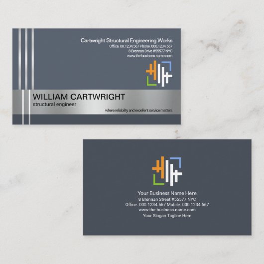Silver Re-bar Lines Concrete kolomtechniek Visitekaartje (Voorkant / Achterkant)
