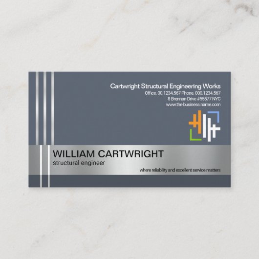 Silver Re-bar Lines Concrete kolomtechniek Visitekaartje (Voorkant)