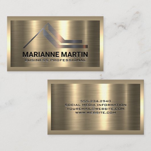 Silver Real Estate Logo | Goud Metaal Visitekaartje (Voorkant / Achterkant)