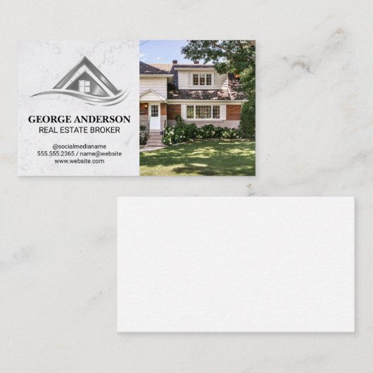 Silver Real Estate Logo | Residentiële voortuin Visitekaartje (Voorkant / Achterkant)