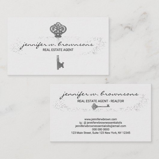 Silver Real Estate Retro Gold Key Visitekaartje (Voorkant / Achterkant)