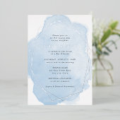 Silver Real Folie Lijst-Blue Waterverf Bat Mitzvah Folie Uitnodiging (Staand Voorkant)