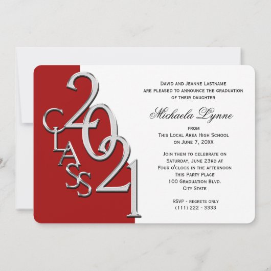 Silver Red 2021 Foto Afstuderen Invitation Kaart (Achterkant)