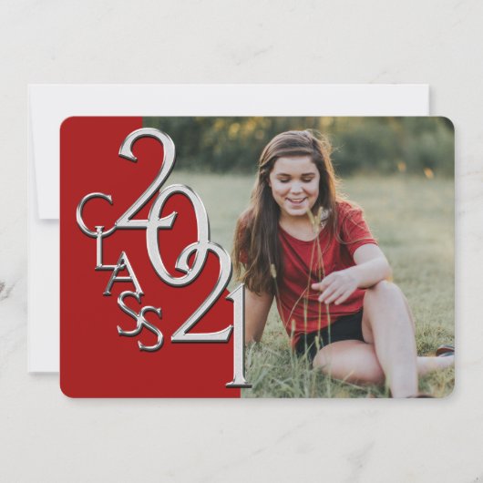 Silver Red 2021 Foto Afstuderen Invitation Kaart (Voorkant)