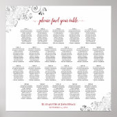 Silver & Red 22 Tafel White Wedding Seating Chart Poster (Voorkant)
