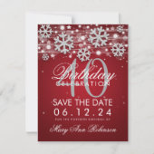 Silver Red 40th Birthday Save Date Winter Kaart (Voorkant)