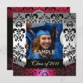 SILVER RED, BLACK DAMASK AFSTUDEREN MONOGRAM AANKONDIGING (Voorkant / Achterkant)