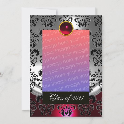 SILVER RED, BLACK DAMASK AFSTUDEREN MONOGRAM AANKONDIGING (Voorkant)