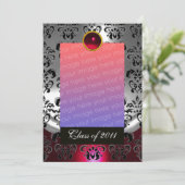 SILVER RED, BLACK DAMASK AFSTUDEREN MONOGRAM AANKONDIGING (Staand voorkant)