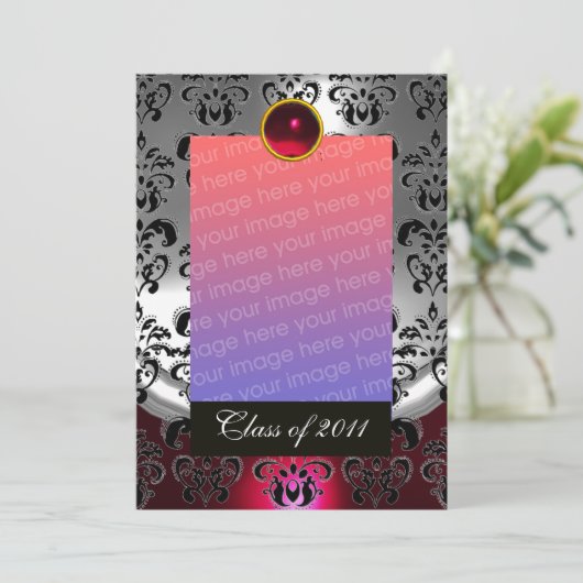 SILVER RED, BLACK DAMASK AFSTUDEREN MONOGRAM AANKONDIGING (Staand voorkant)