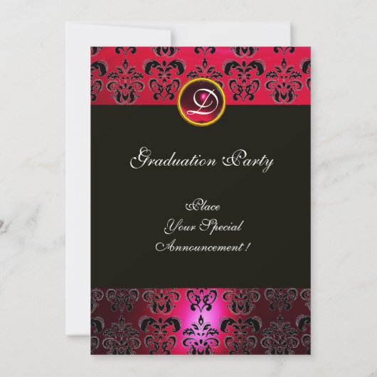SILVER RED, BLACK DAMASK AFSTUDEREN MONOGRAM AANKONDIGING (Achterkant)