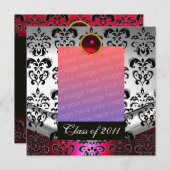 SILVER RED, BLACK DAMASK AFSTUDEREN MONOGRAM AANKONDIGING (Voorkant / Achterkant)