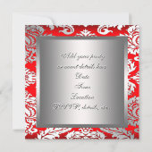 Silver Red Black Damask Party Uitnodiging (Achterkant)