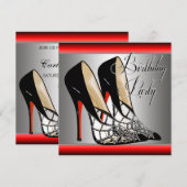 Silver Red Black High Heels Verjaardagsfeestje Kaart (Voorkant / Achterkant)