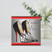 Silver Red Black High Heels Verjaardagsfeestje Kaart (Staand voorkant)