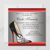 Silver Red Black High Heels Verjaardagsfeestje Kaart (Achterkant)