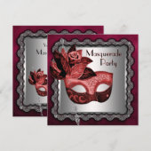 Silver Red Black Mask Masquerade Party Kaart (Voorkant / Achterkant)