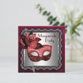 Silver Red Black Mask Masquerade Party Kaart (Staand voorkant)