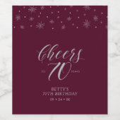 Silver & Red Cheers 70 jaar 70th Birthday Party Wijn Etiket (Enkel label)
