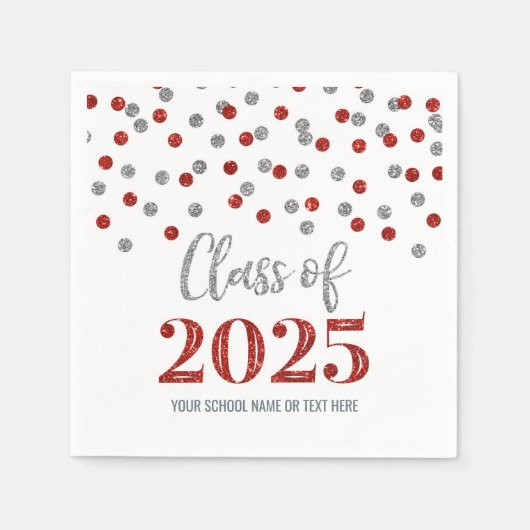 Silver Red Confetti Class of 2025 Servet (Voorkant)