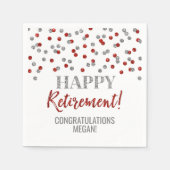 Silver Red Confetti Happy Retirement Servet (Voorkant)