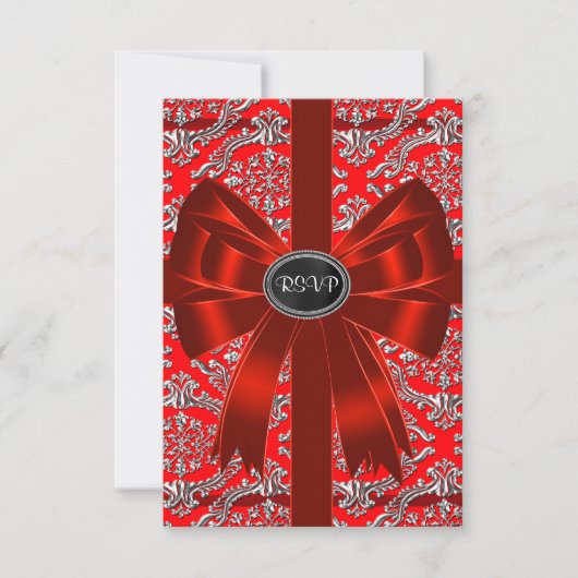 Silver Red Damask Corporate Christmas Party RSVP (Voorkant)