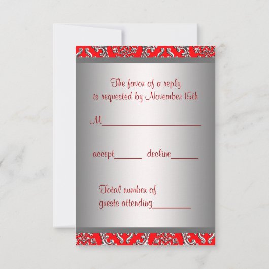 Silver Red Damask Corporate Christmas Party RSVP (Achterkant)