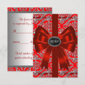 Silver Red Damask Corporate Christmas Party RSVP (Voorkant / Achterkant)